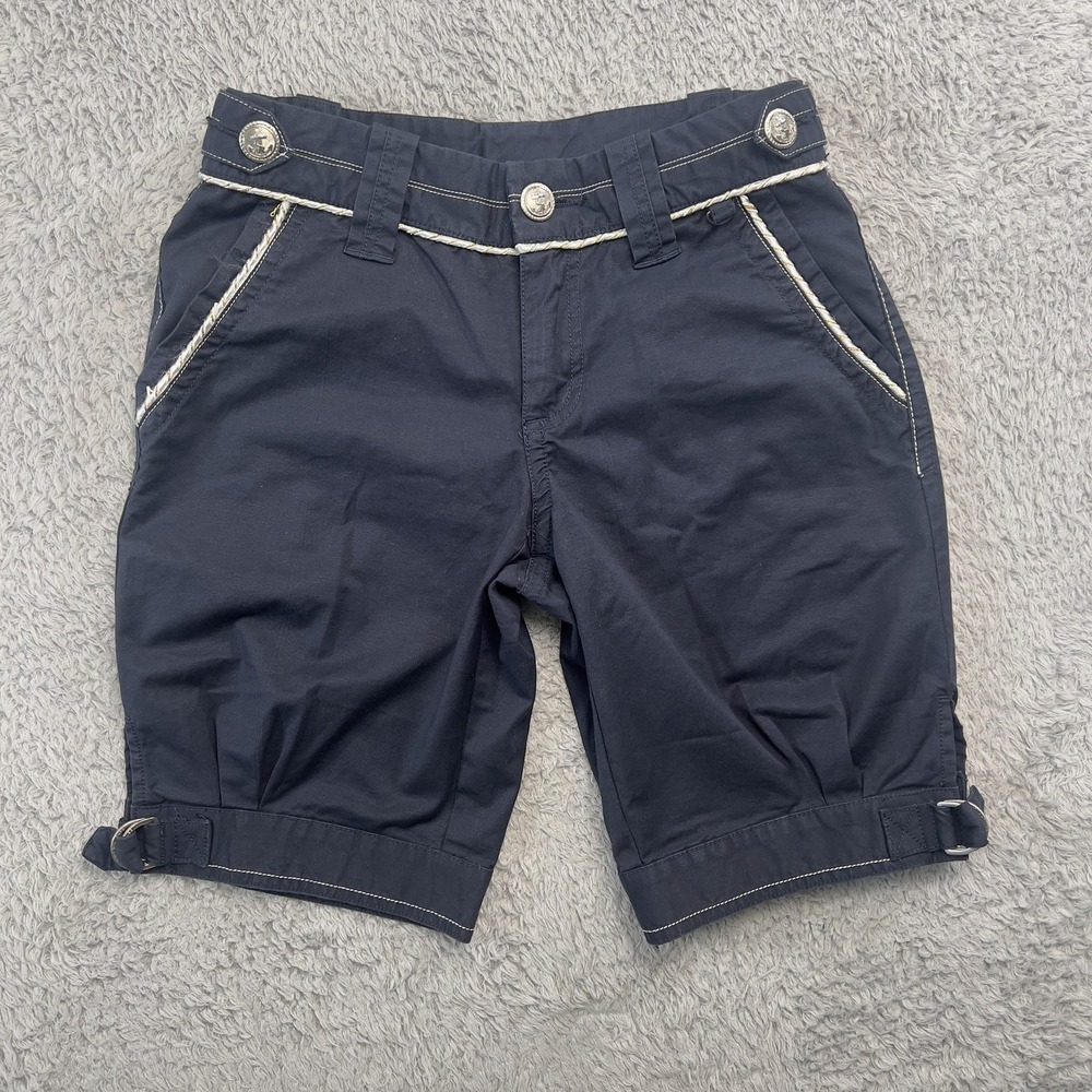 Benetton Formula‎ 1 Shorts Womens M Blue Racing Nautical Anchor Buckle Trim